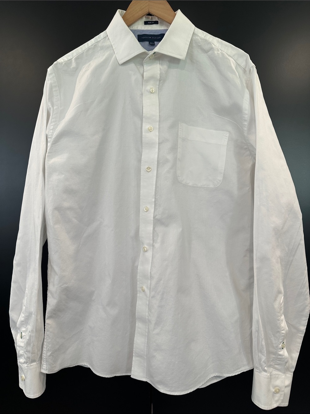 Tommy Hilfiger Mens Slim Fit Dress Shirt White Long Sleeve 16.5/36-37